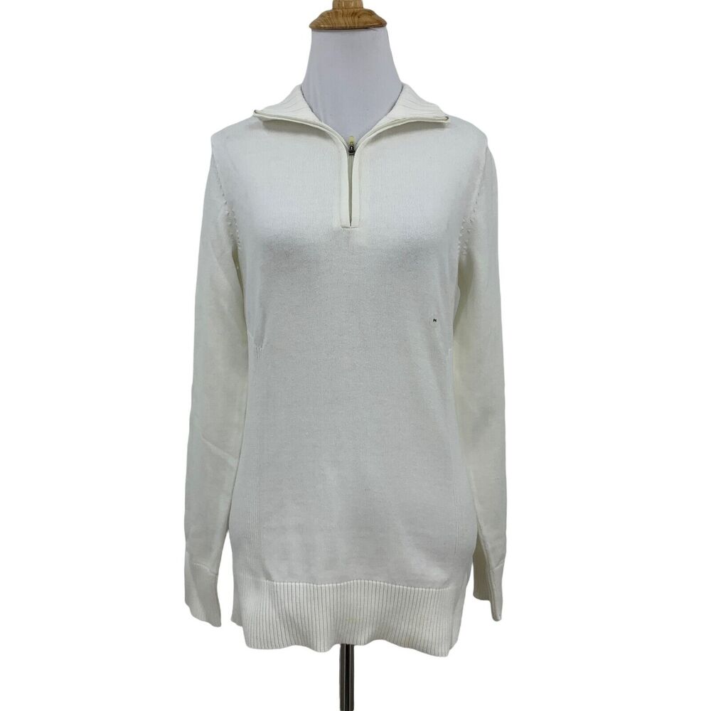 Eddie Bauer Turtleneck Knit Shirt Womens M Medium 1/4 Zip Cotton Long Sleeve Top